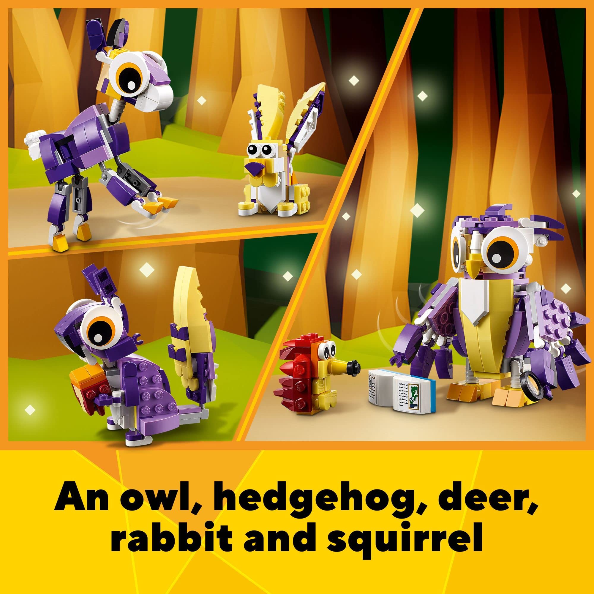 LEGO squirrel nibbling an acorn, highlighting playful forest details