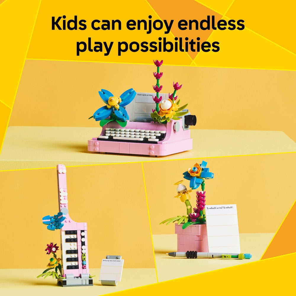 LEGO Flowerpot with Pen and Notebook display for decorative play.