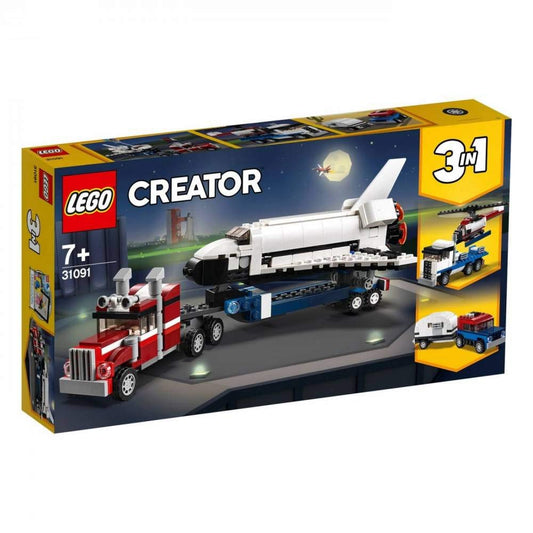 LEGO Creator 3in1 Shuttle Transporter truck view with detailed flatbed for space missions.