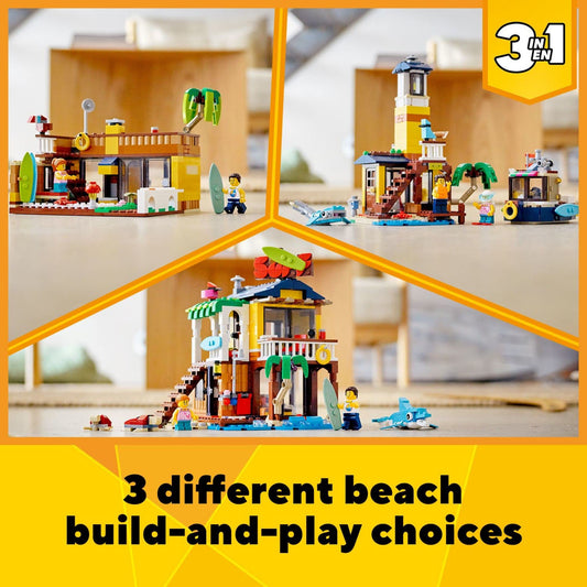 LEGO Creator 3in1 Surfer Beach House interior showing flexible open layout for storytelling.