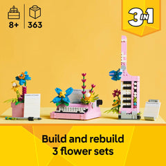 LEGO Creator 3in1 Typewriter with Flowers close-up of keyboard and flowers for creative storytelling.