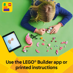 LEGO pink flamingo set stands tall at 9 inches for eye-catching display.