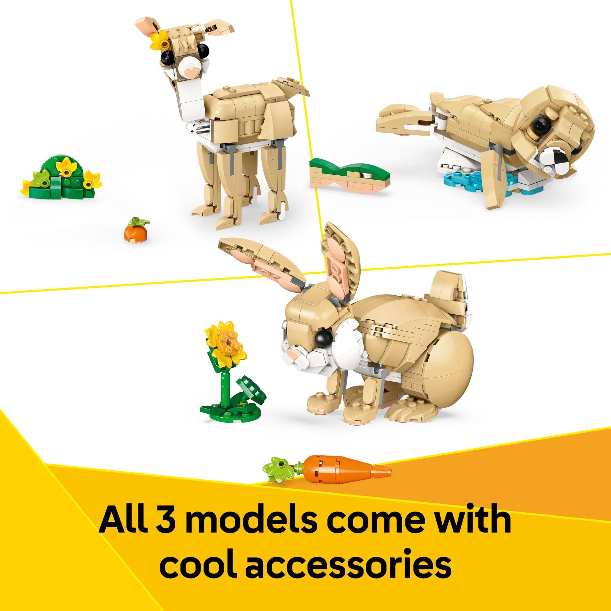 LEGO Creator Bunny with sunflower and carrot for playful display