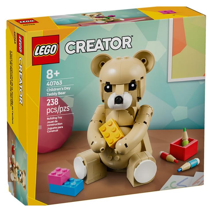 LEGO Creator 40763 teddy bear holds a heart, ideal for gifting.