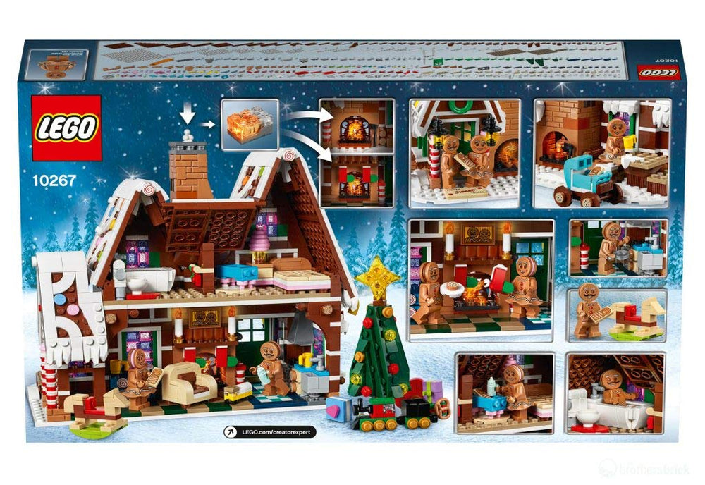 LEGO Gingerbread House buttons and windows add colorful candy-like charm to a shelf.
