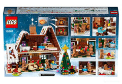 LEGO Gingerbread House buttons and windows add colorful candy-like charm to a shelf.