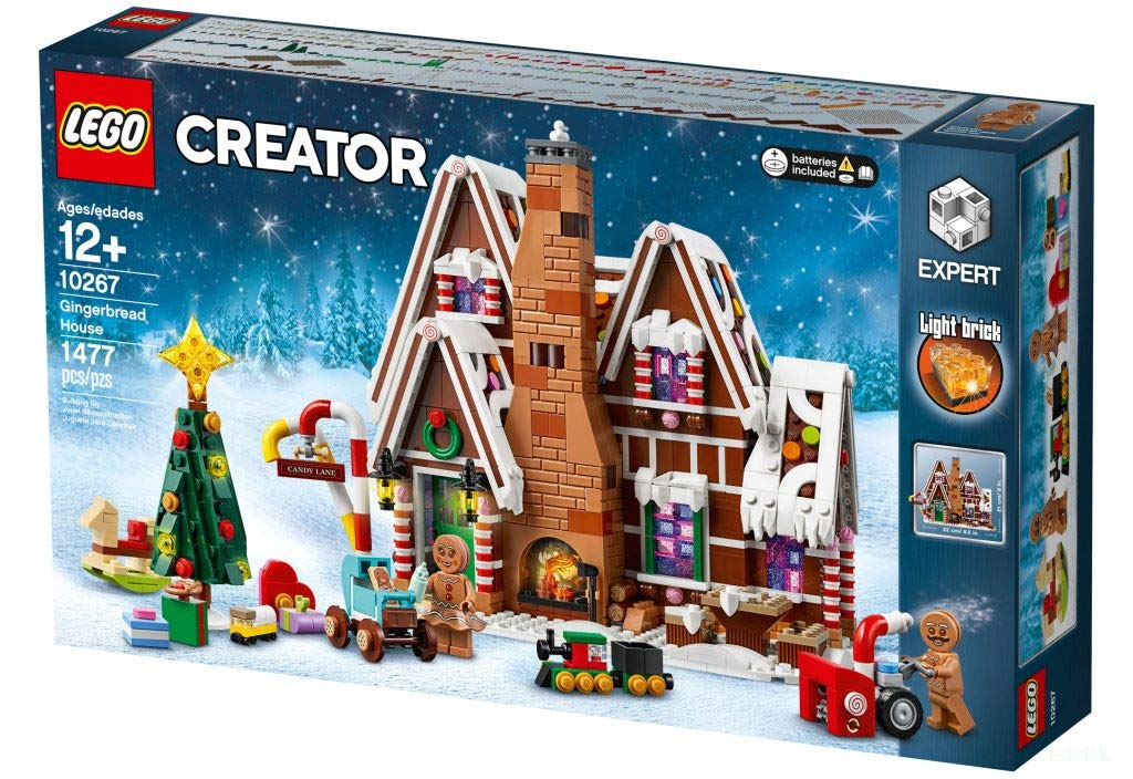 LEGO Creator Expert Gingerbread House roof frosted with candy accents for festive display.