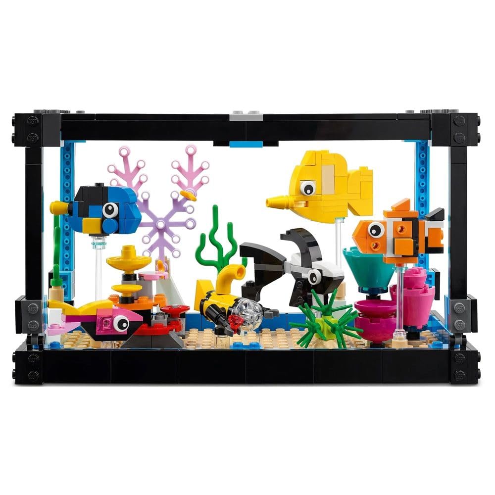 LEGO Creator Fish Tank 31122 inside detail reveals colorful coral and bricks.
