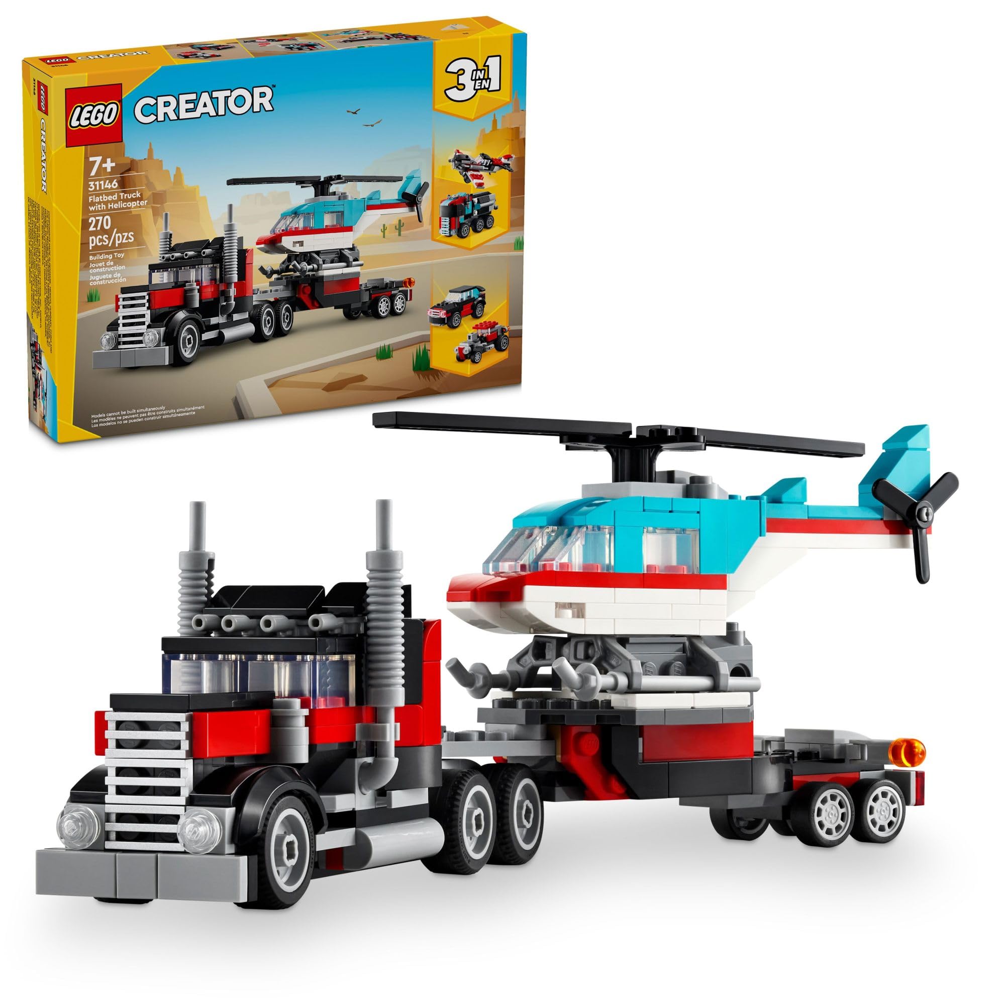 LEGO Creator 31146 flatbed truck with helicopter for imaginative play and display