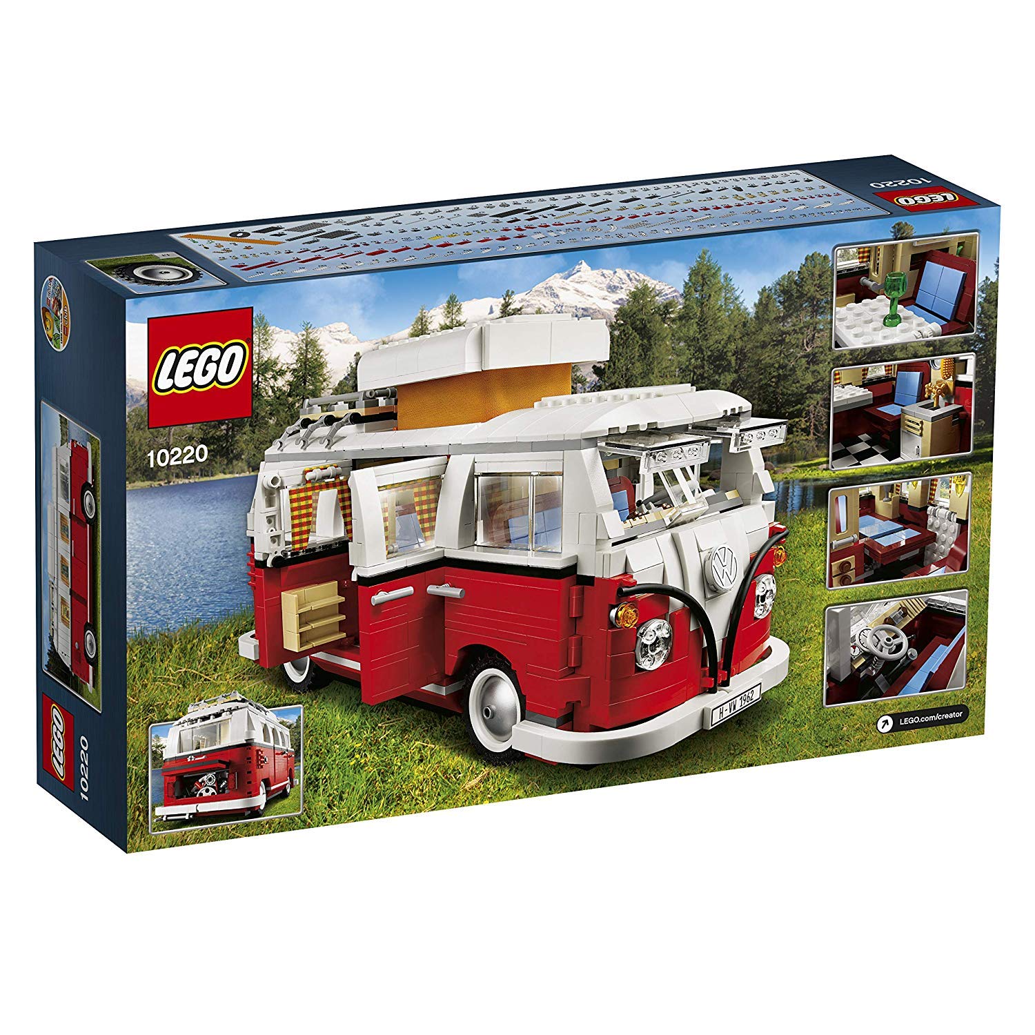 LEGO Creator VW T1 Camper Van pop-up roof and textile curtains on display