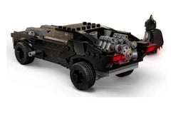 LEGO Batman minifigure with fabric cape complements the Batmobile display