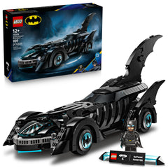 LEGO DC Batman Batmobile exterior front view showcases the iconic finned design for display.