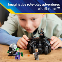 Buildable Batmobile with opening cockpit and instrument panel for action play.