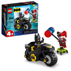LEGO DC Batman Versus Harley Quinn 76220 batcycle image shows Batman on a Batcycle for action-packed play