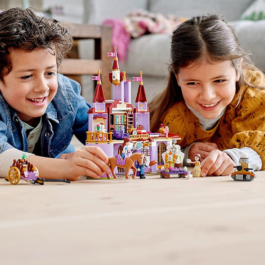 LEGO Disney Belle and Beast portrait and enchanted rose accessory for story scenes.