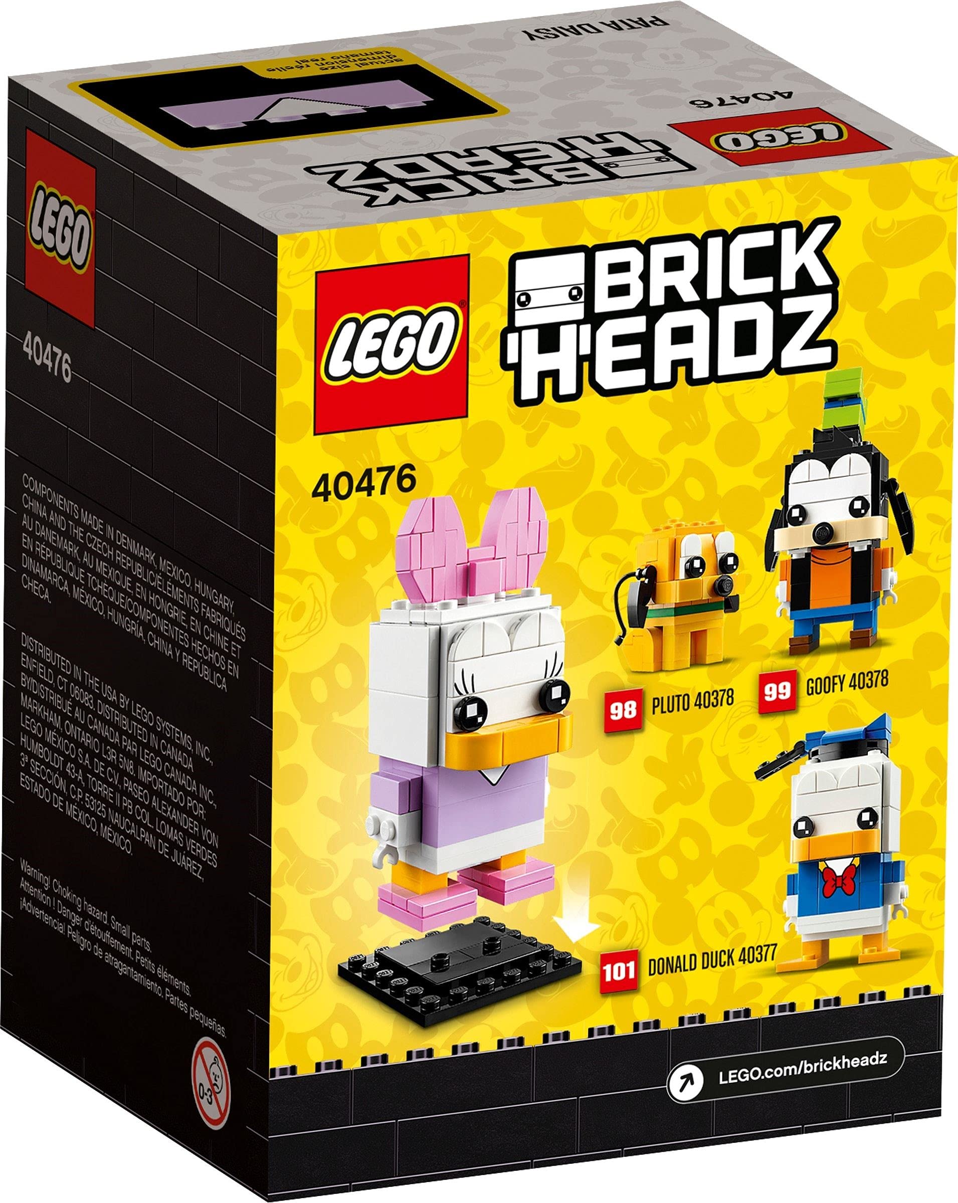 LEGO Daisy Duck BrickHeadz on iconic stand, perfect for shelf decor