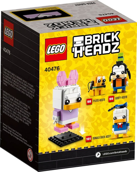 LEGO Daisy Duck BrickHeadz on iconic stand, perfect for shelf decor