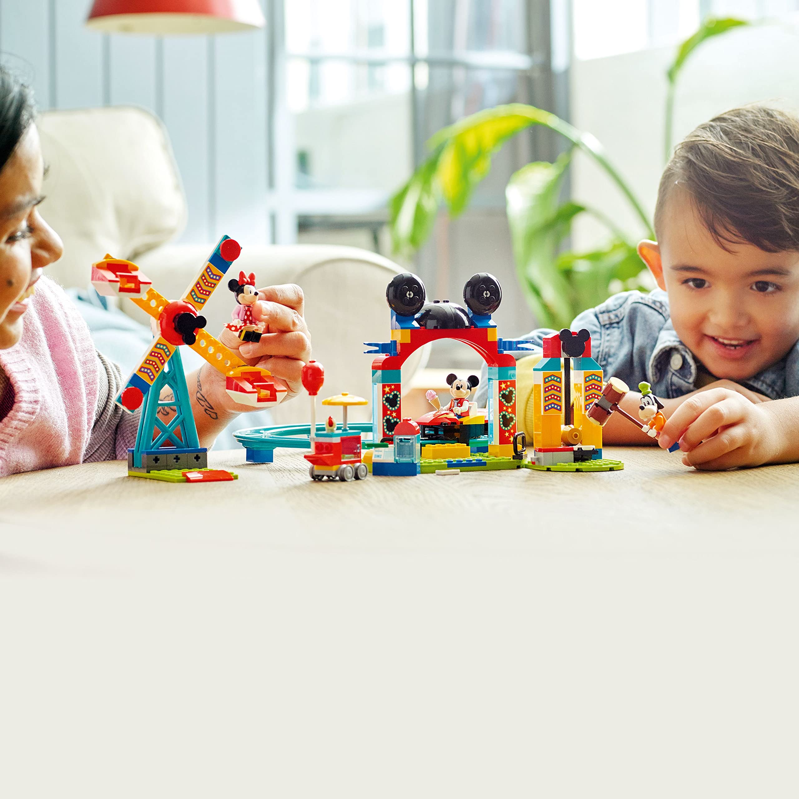 LEGO Disney Goofy strength tester game encourages friendly competition.