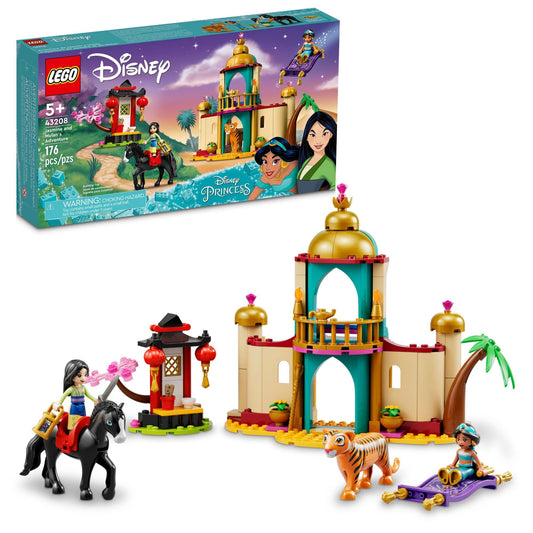 LEGO Disney Jasmine and Mulan Adventure Palace playset with two floors and shrine for imaginative scenes