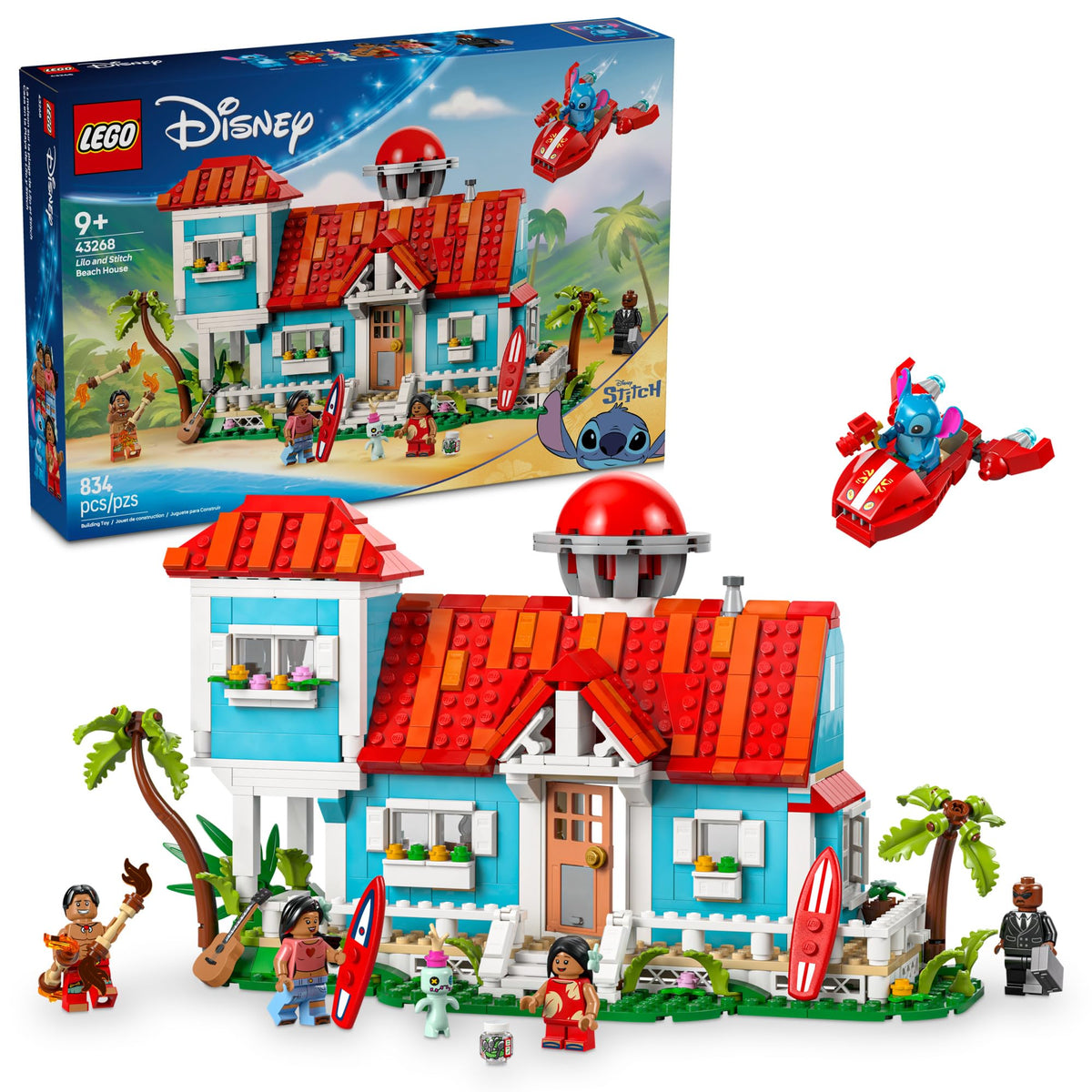 LEGO Disney Lilo and Stitch Beach House front view, inviting imaginative play.