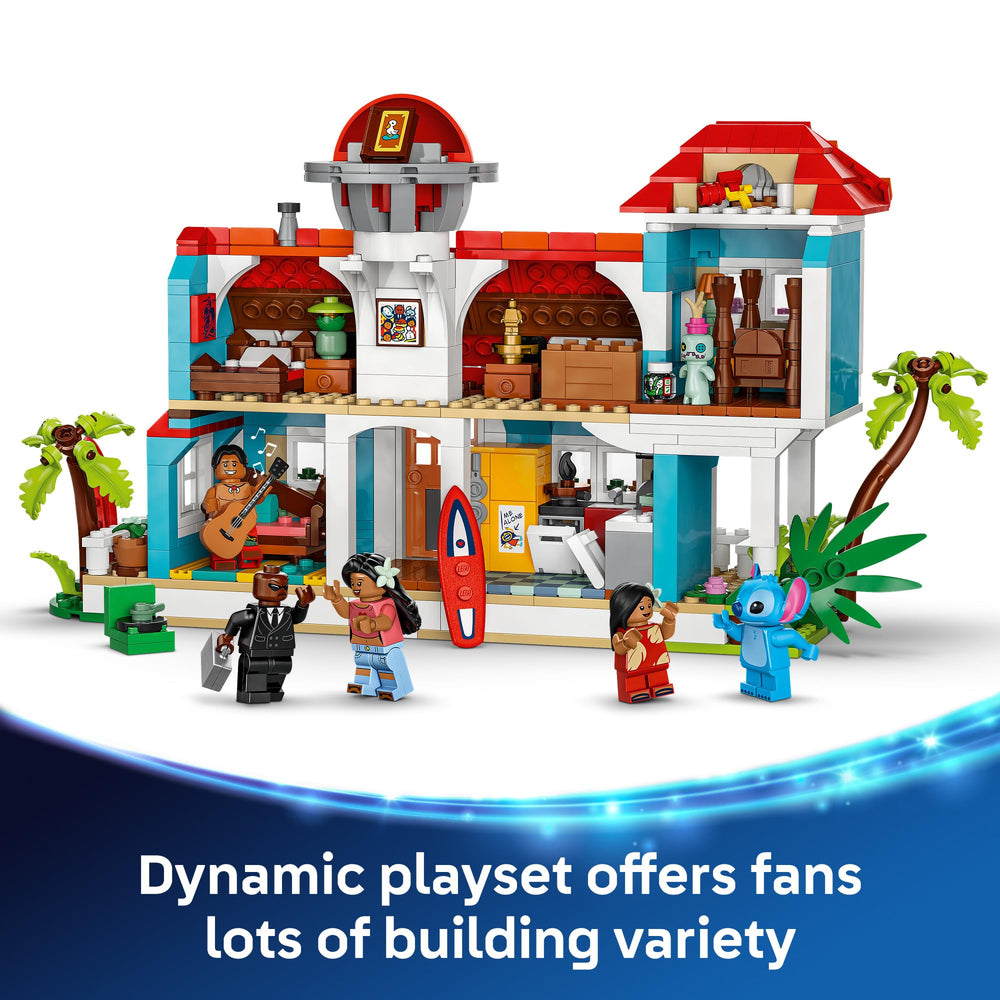 LEGO Disney Lilo and Stitch Beach House spaceship rooftop, unlocking adventurous stories.