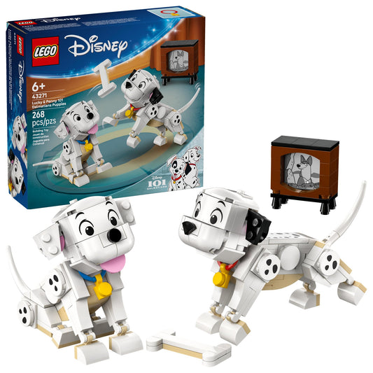 LEGO Disney Lucky and Penny puppies figures ready for imaginative play and storytelling.