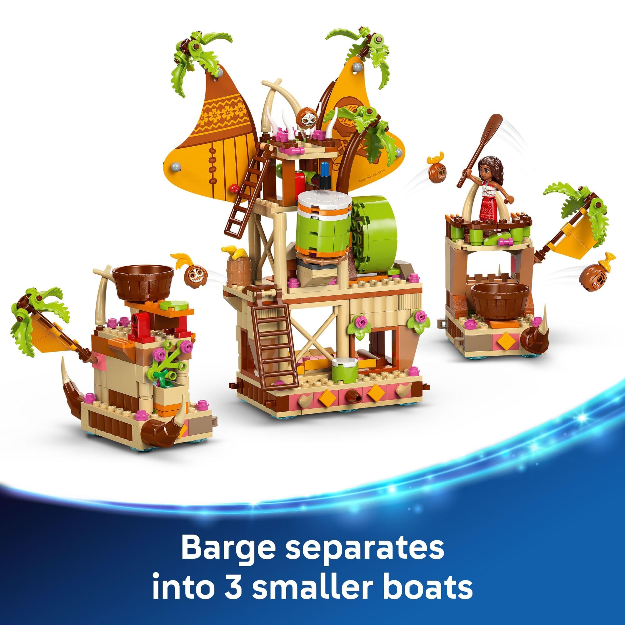 LEGO Disney Moana 2 Kakamora Barge catapult launches coconuts for playful battles
