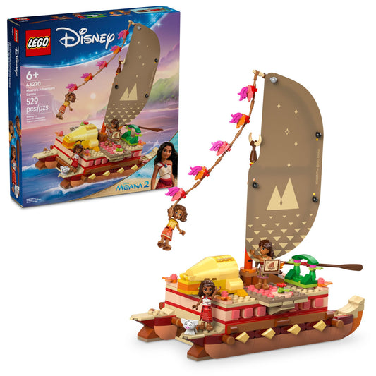 LEGO Disney Moana adventure canoe with textile sail ready for imaginative play.