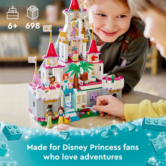 LEGO Disney Princess Ultimate Adventure Castle opened reveals princess bedrooms for storytelling.