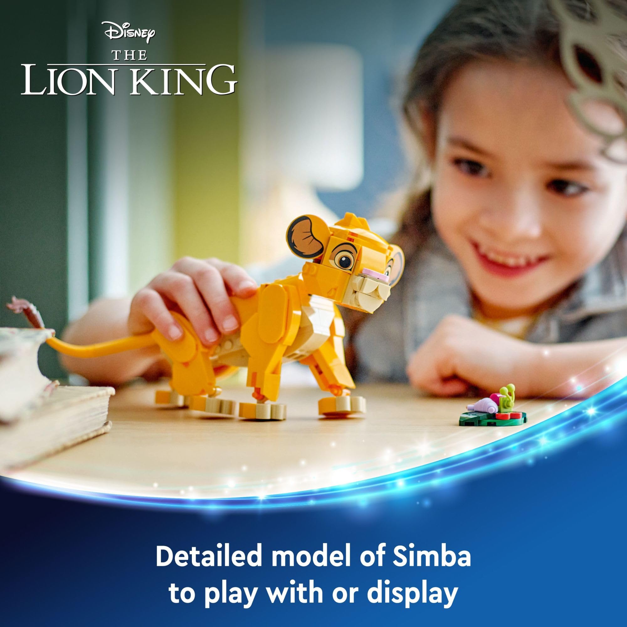 Simba cub with leaf and bugs for storytelling play