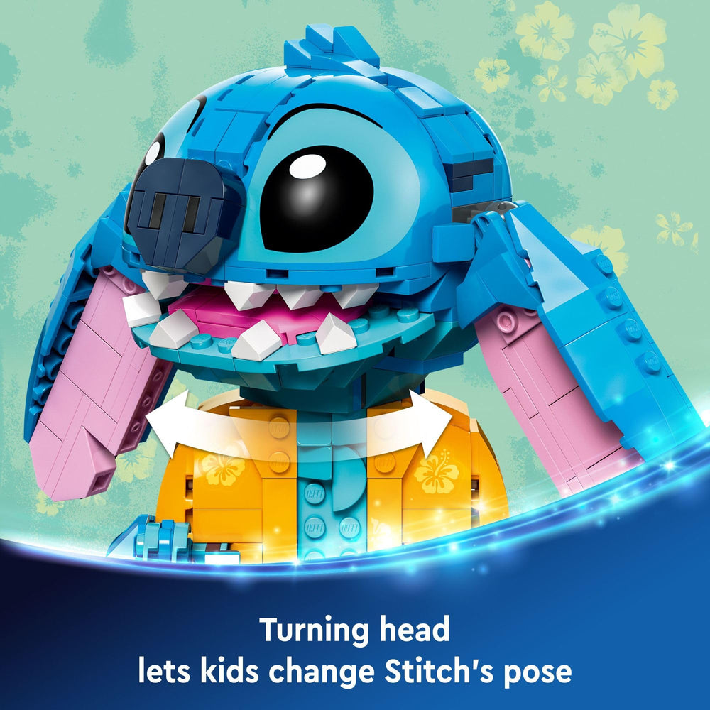 Moving ears on LEGO Stitch toy for expressive posing during play
