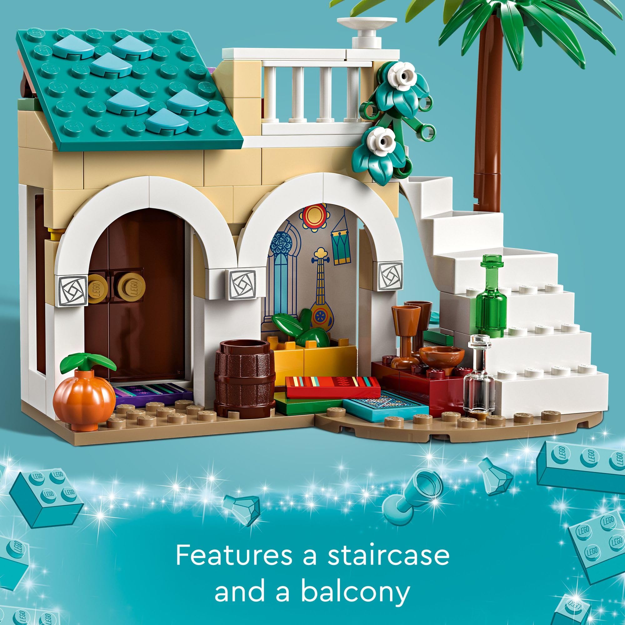 LEGO Disney Wish Asha balcony and cart image sparks neighborhood adventures and role-play.