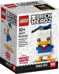 LEGO Donald Duck Brick Headz 40377, a displayable desk companion for Disney fans.