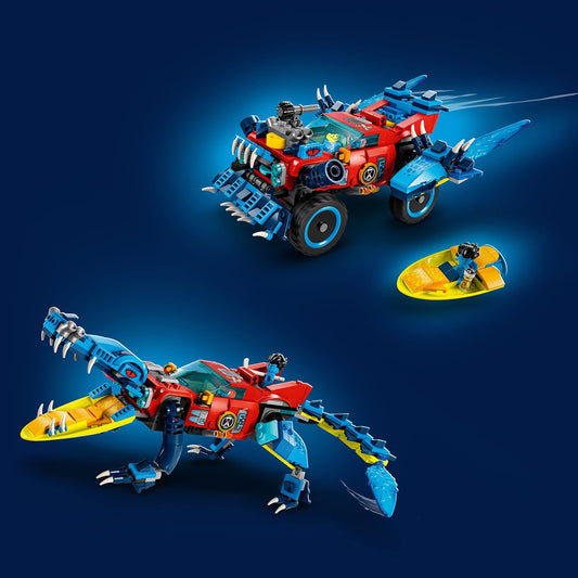 LEGO DREAMZzz crocodile car disc launcher close up supports action play