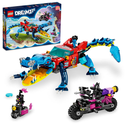 LEGO DREAMZzz crocodile car front view inspires imaginative play and dual mode building