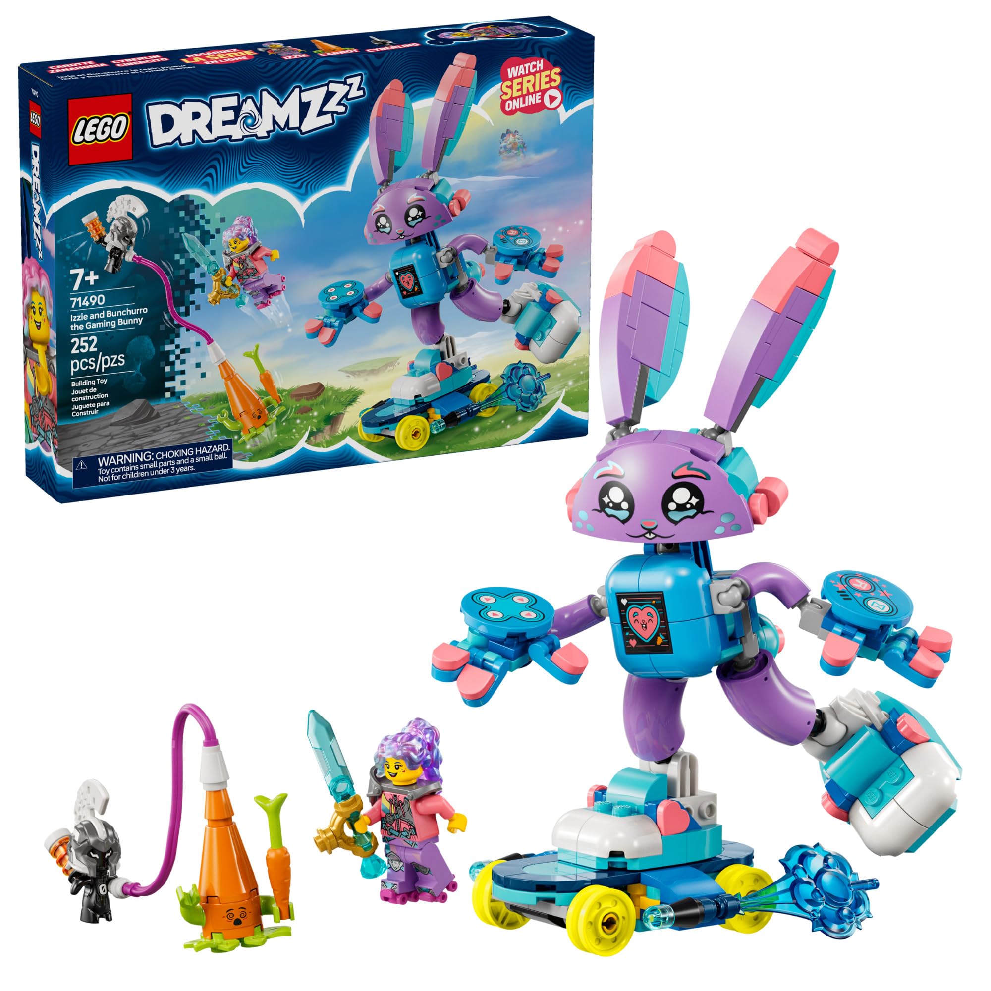 LEGO DREAMZzz Izzie and Bunchurro bunny build in action pose to spark imaginative play.