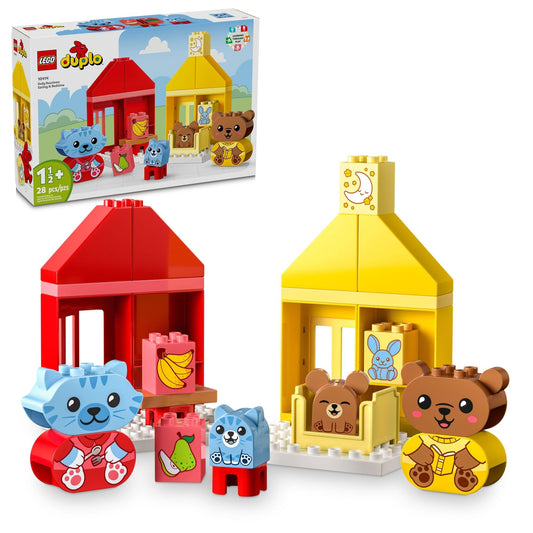 LEGO DUPLO 10414 eating and bedtime playset featuring kitten and bear faces for emotional learning