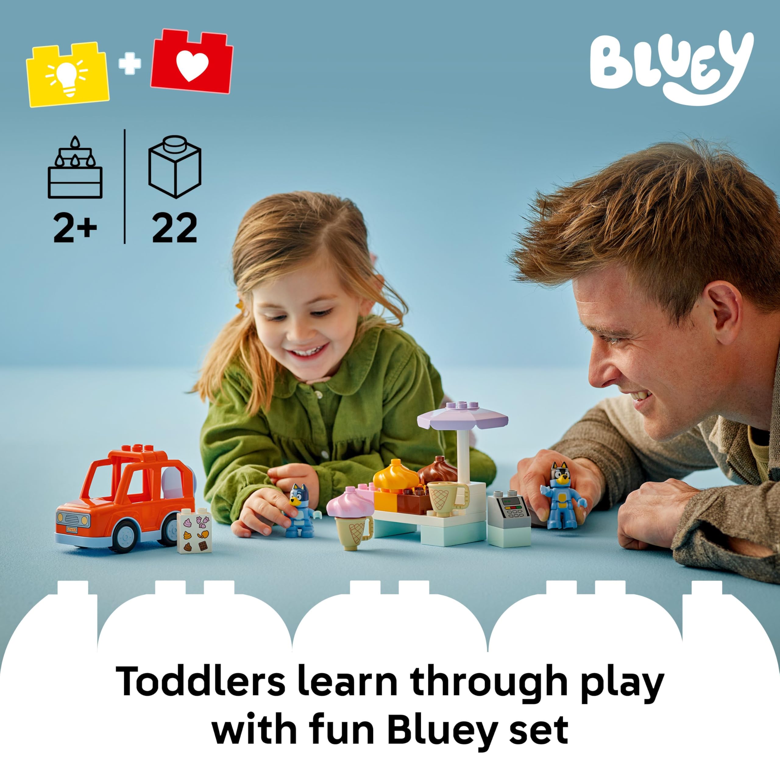 LEGO DUPLO Bluey Dad figure image highlighting storytelling and social-emotional learning through shared moments.