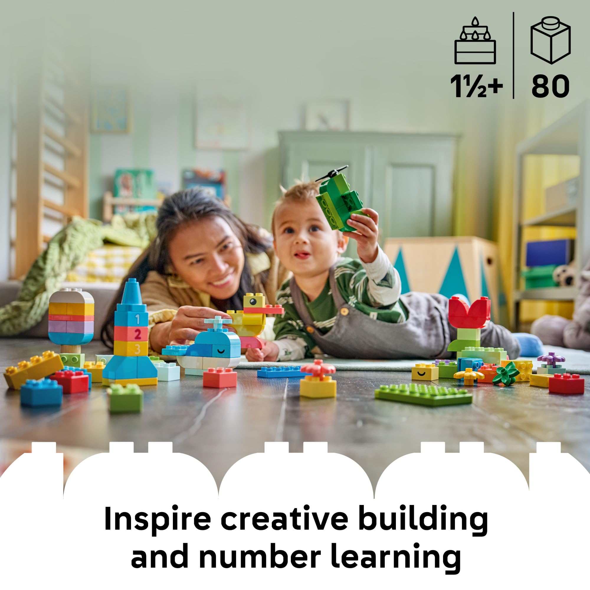 LEGO DUPLO colorful brick assortment laid out to highlight variety and creative options
