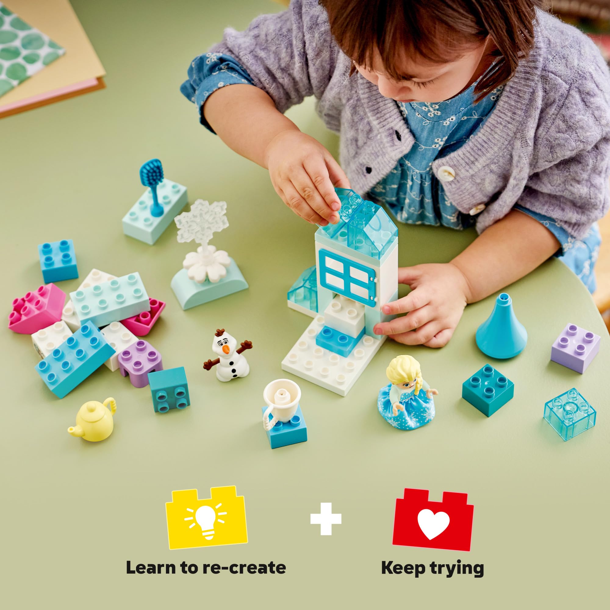 LEGO DUPLO frosty-colored bricks detail promoting tactile building
