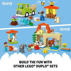 LEGO DUPLO Caring for Bees & Beehives figures collect honey and drive to market.