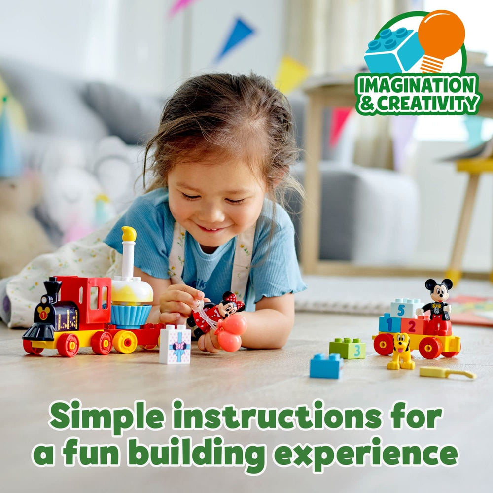 Decorated train wagons invite storytelling through birthday adventures.