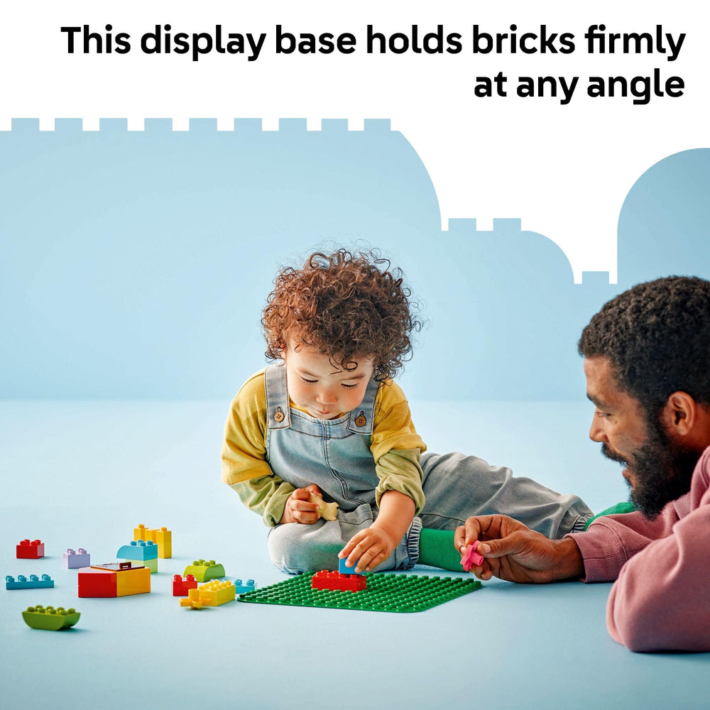 LEGO DUPLO green building plate display area for kids' creations.
