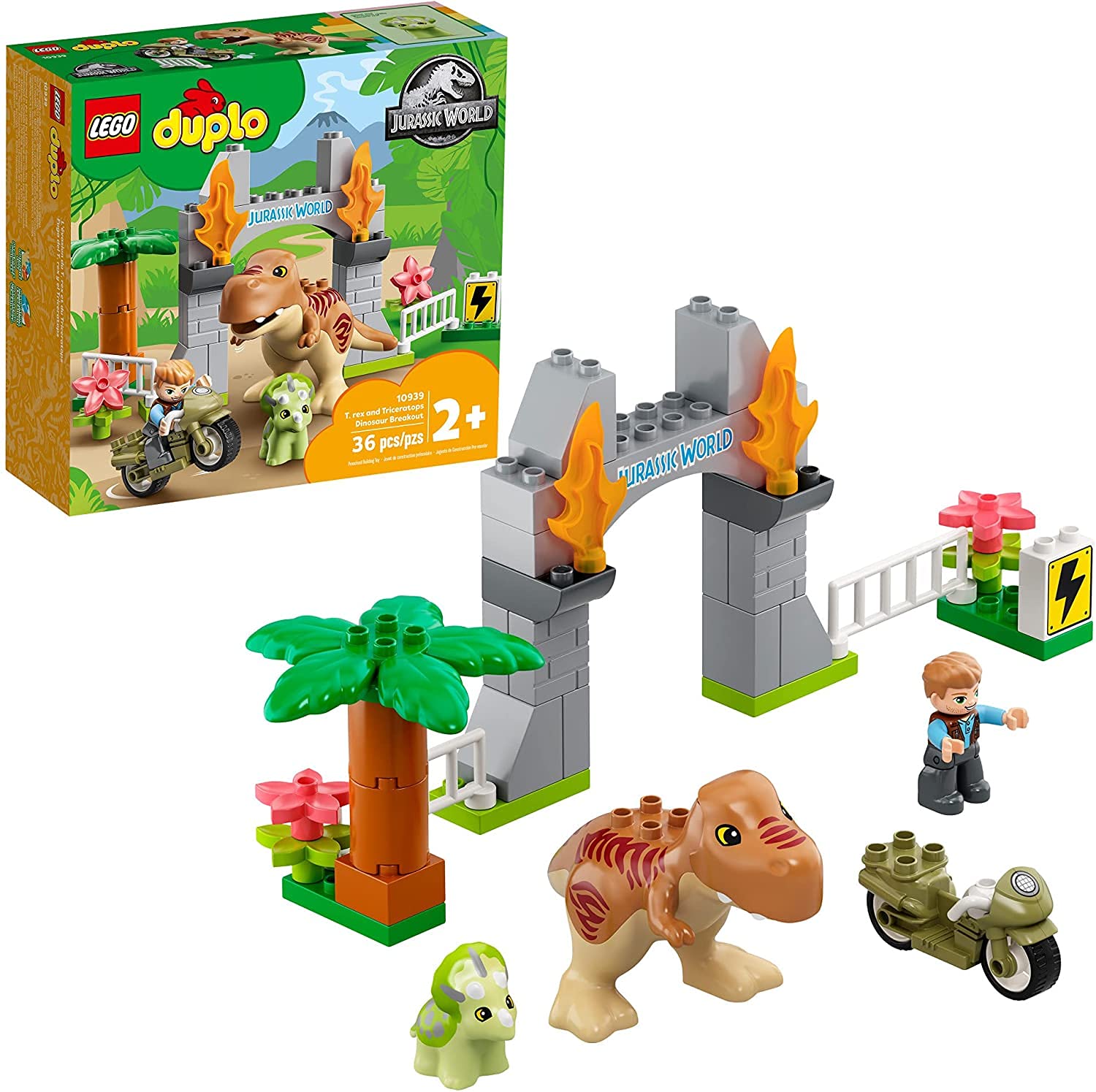 LEGO DUPLO Jurassic World breakout gates opening for action-packed dinosaur play.