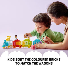 LEGO DUPLO number train loading bricks—supports early counting with hands-on reordering.