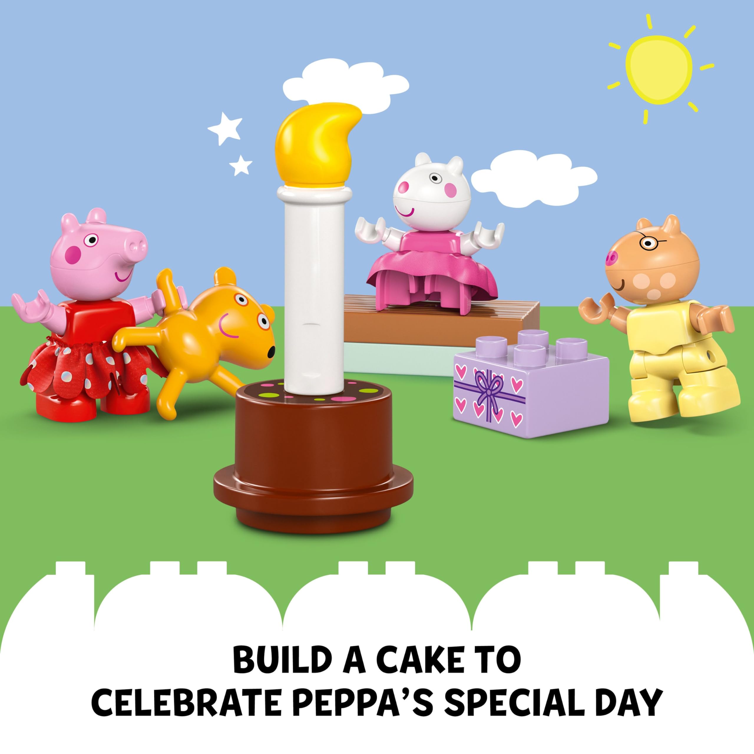 LEGO DUPLO Peppa Pig Birthday House bathroom with sink and toy toilet reinforces tidy routines