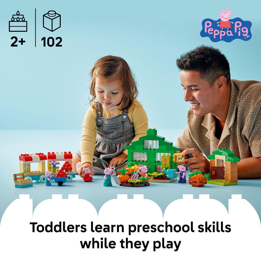 LEGO DUPLO Peppa Pig garden shed with open doors supports pretend tool use and care.