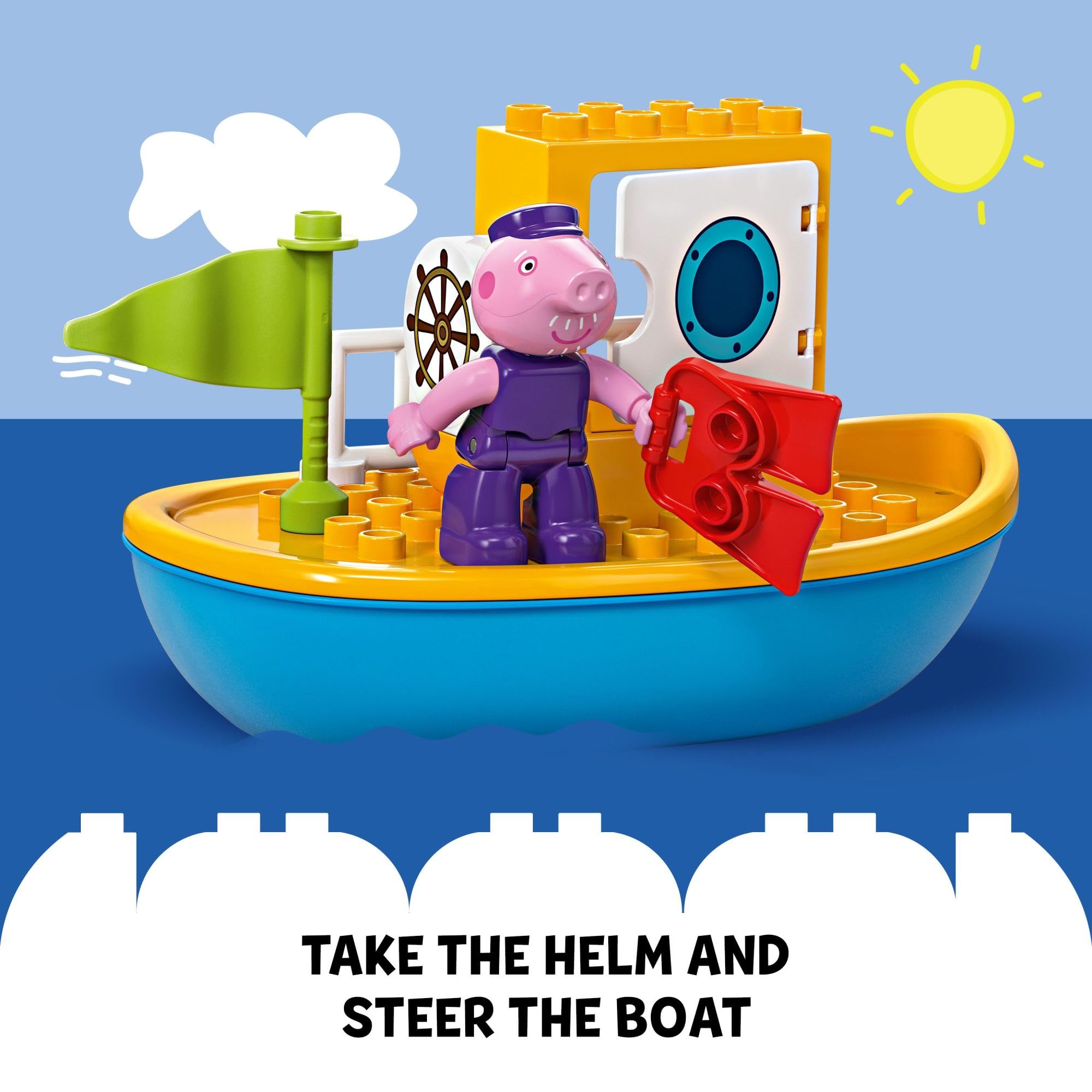 LEGO DUPLO Peppa Pig parasol and sunscreen props spark sunny storytelling during bath.