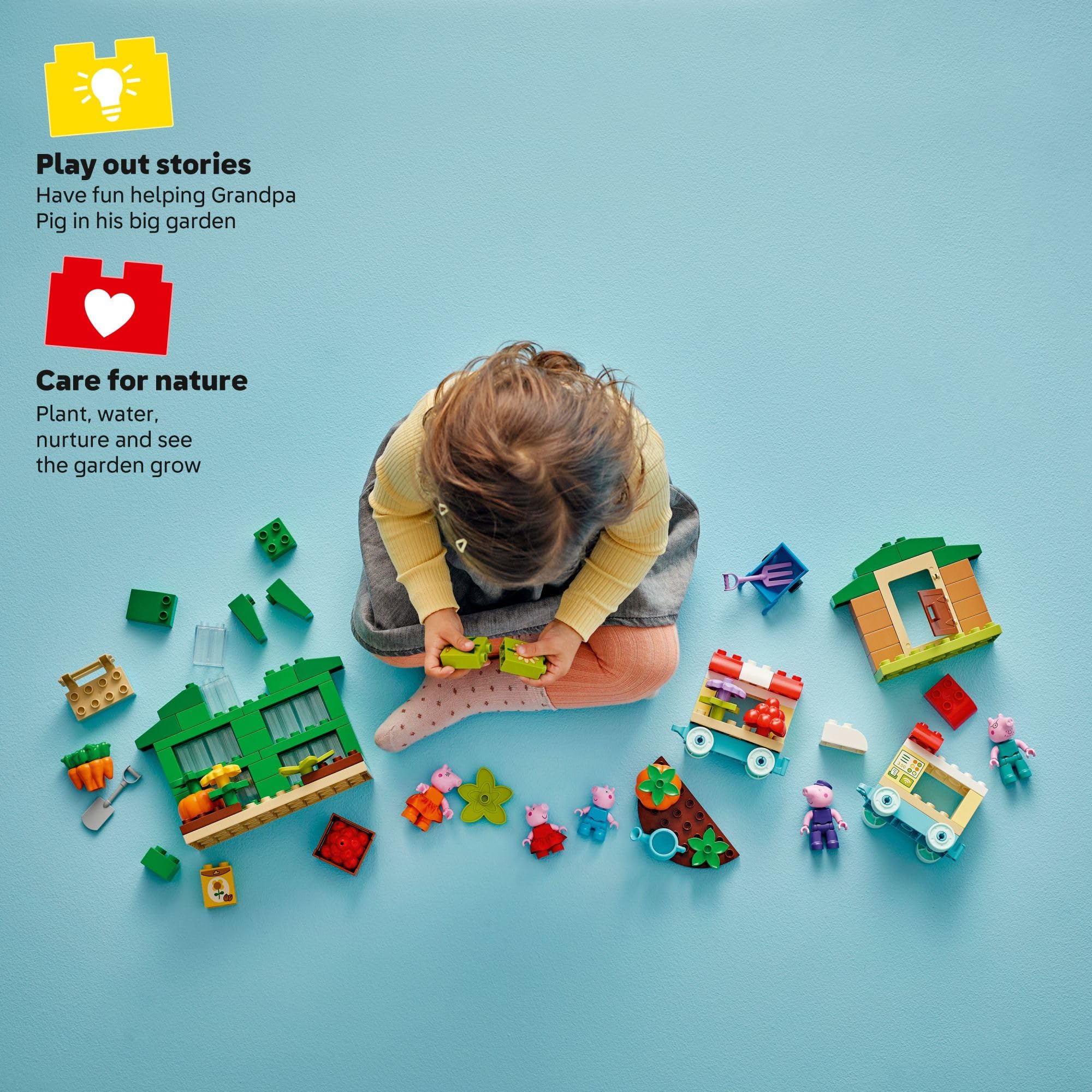 Peppa Pig wheelbarrow in motion builds fine motor skills and caring for the garden.