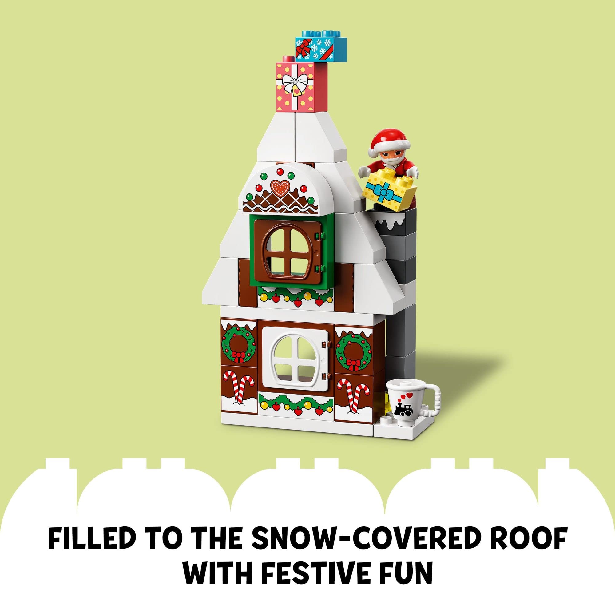 LEGO DUPLO Santa’s Gingerbread House chair supports role-play and sharing scenes.